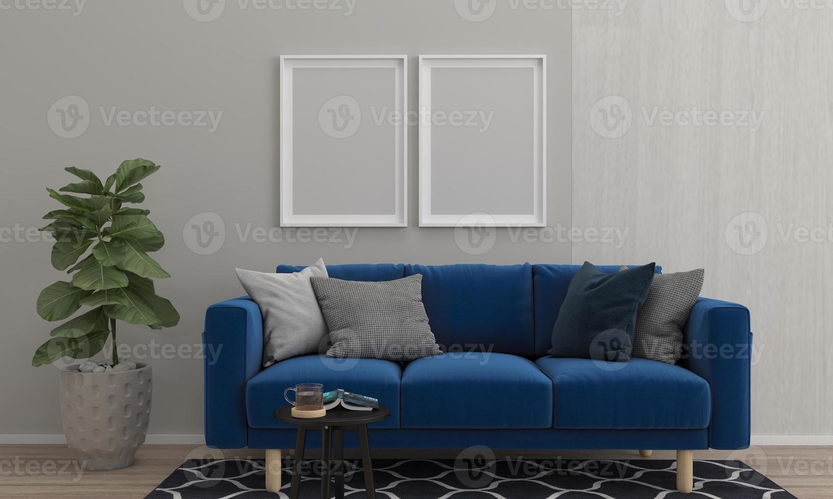 3D-gerenderde interieur moderne woonkamer frame met bank - bank en tafel foto