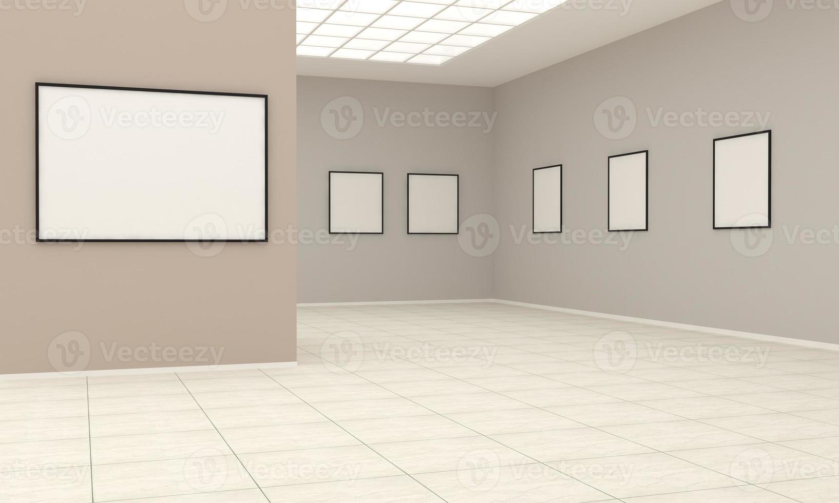 kunstgalerie frames mockup 3d illustratie en 3D-rendering foto