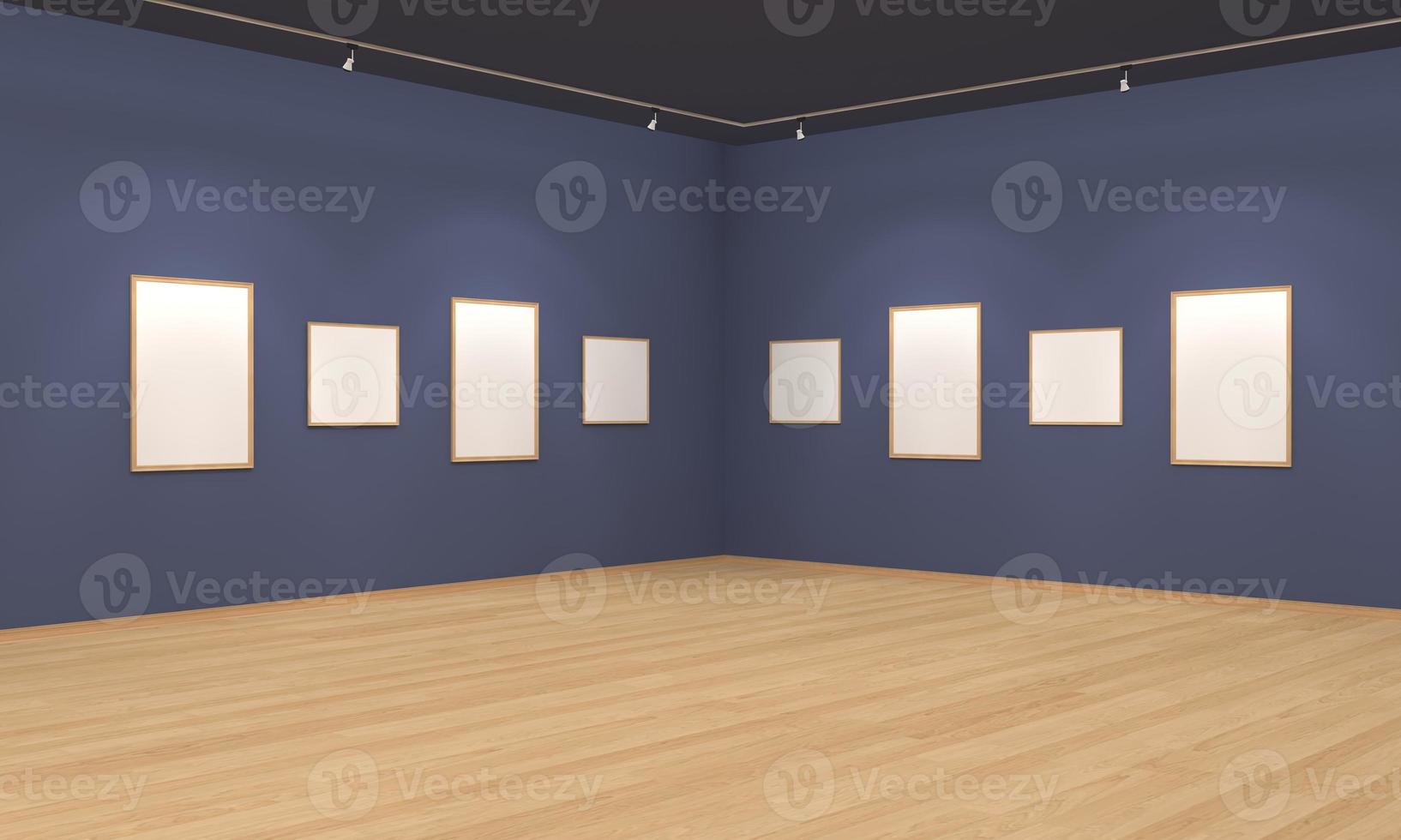 kunstgalerie frames mockup 3d illustratie en 3D-rendering foto