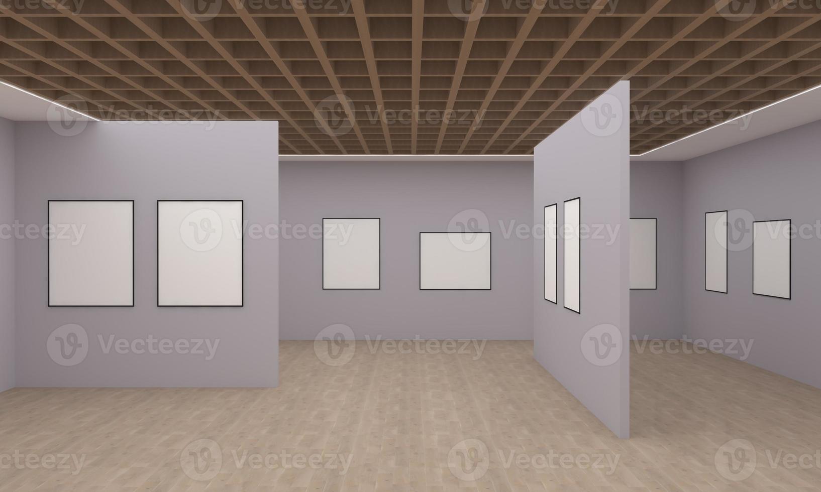 kunstgalerie frames mockup 3d illustratie en 3D-rendering foto