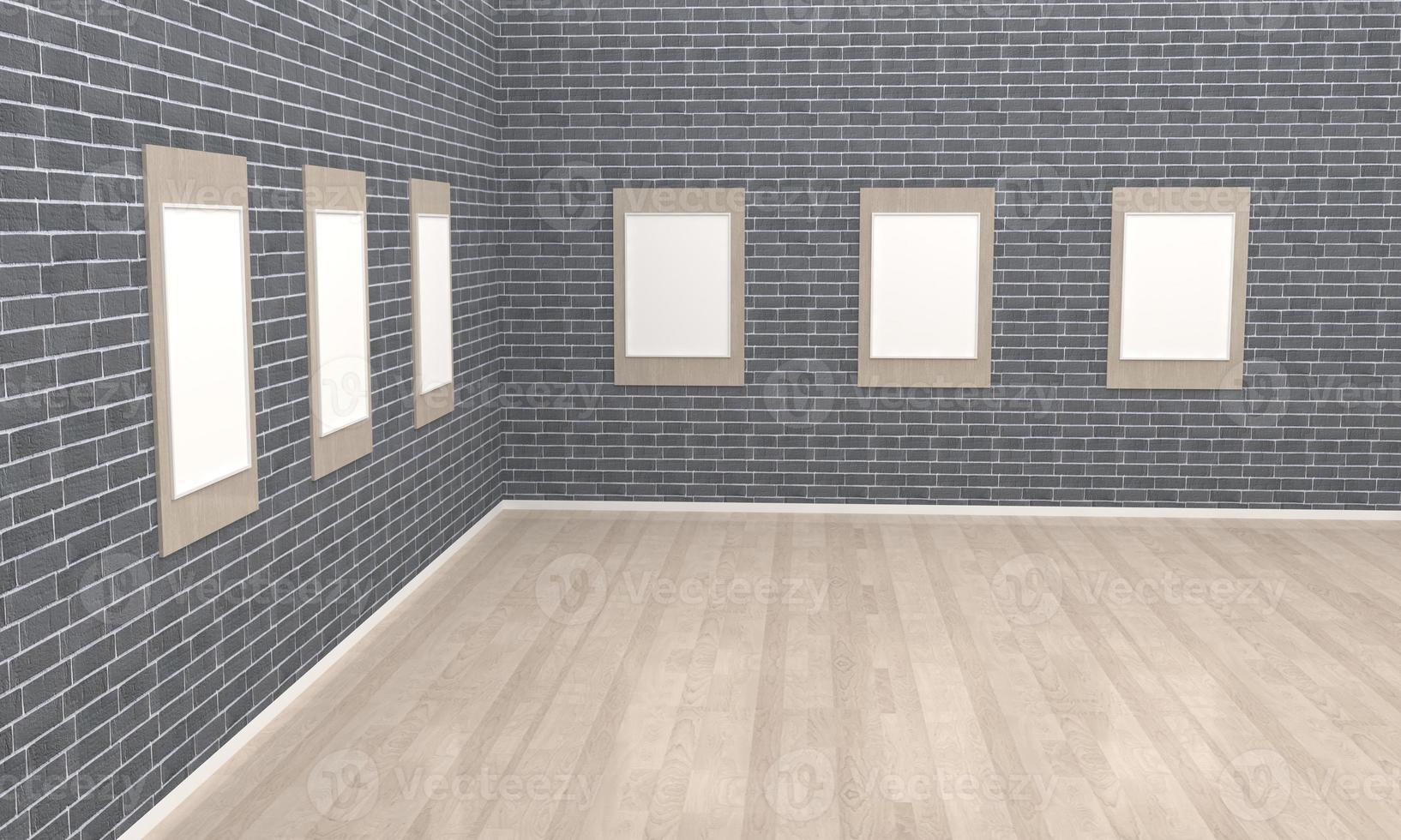 kunstgalerie frames mockup 3d illustratie en 3D-rendering foto