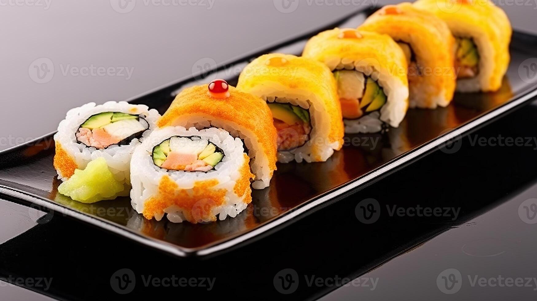 garnalen gevuld gefrituurd sushi broodjes voor een heet en smaakvol beet, generatief ai foto