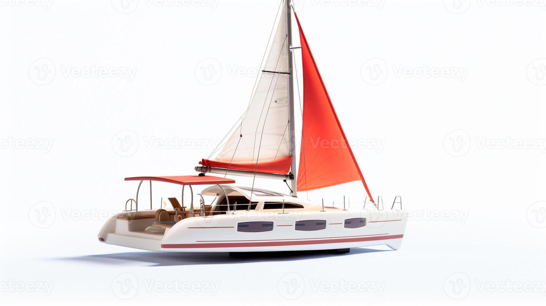 weergeven een 3d miniatuur catamaran. generatief ai foto