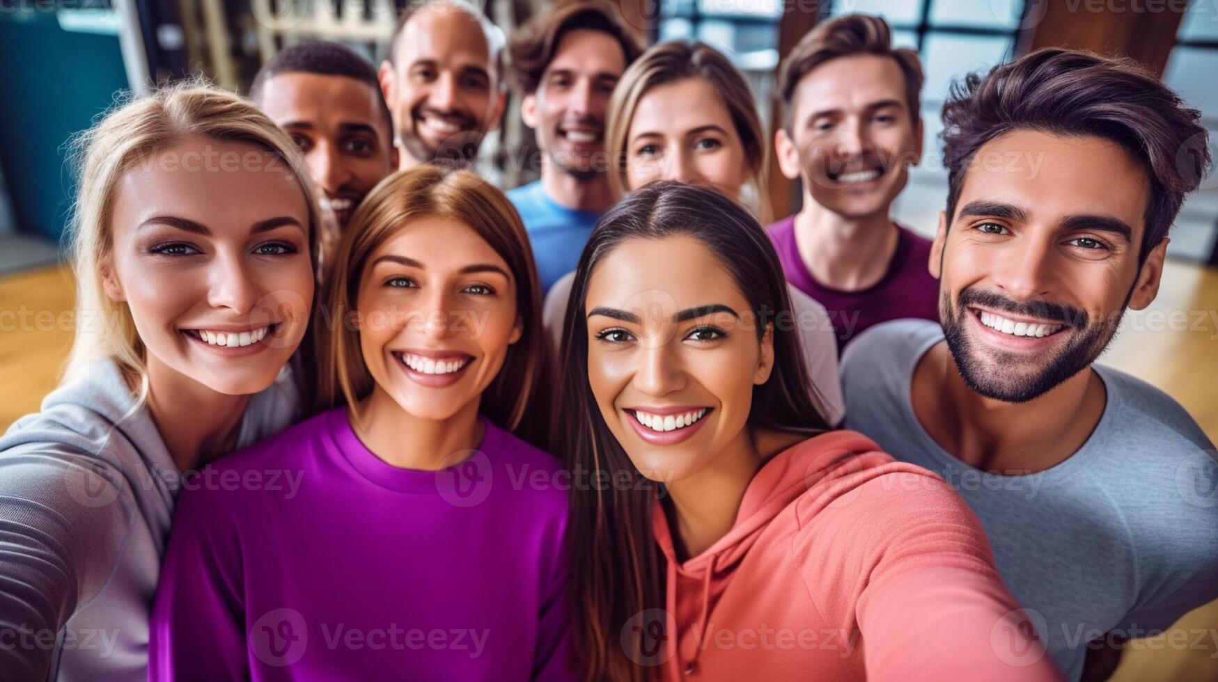 ai generatief het beste vrienden nemen een zelf portret groep van jong en gelukkig mensen Aan vakantie Bij de spa foto