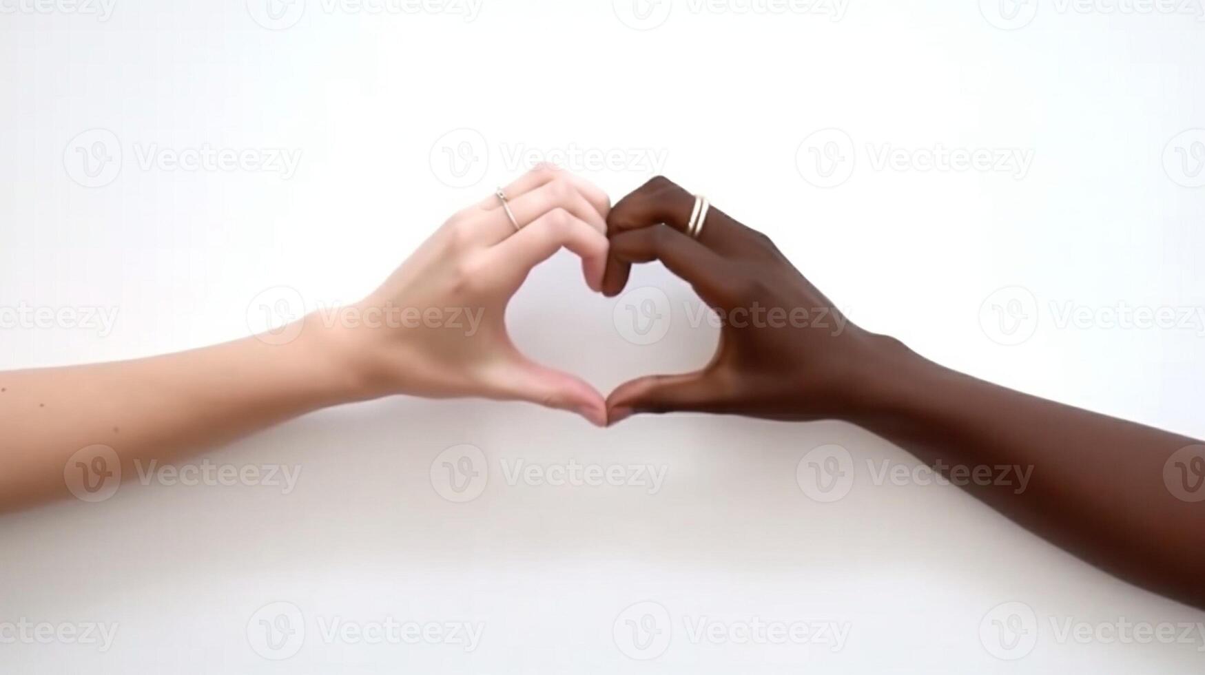 ai generatief multiraciaal homo paar maken hart symbool met handen foto