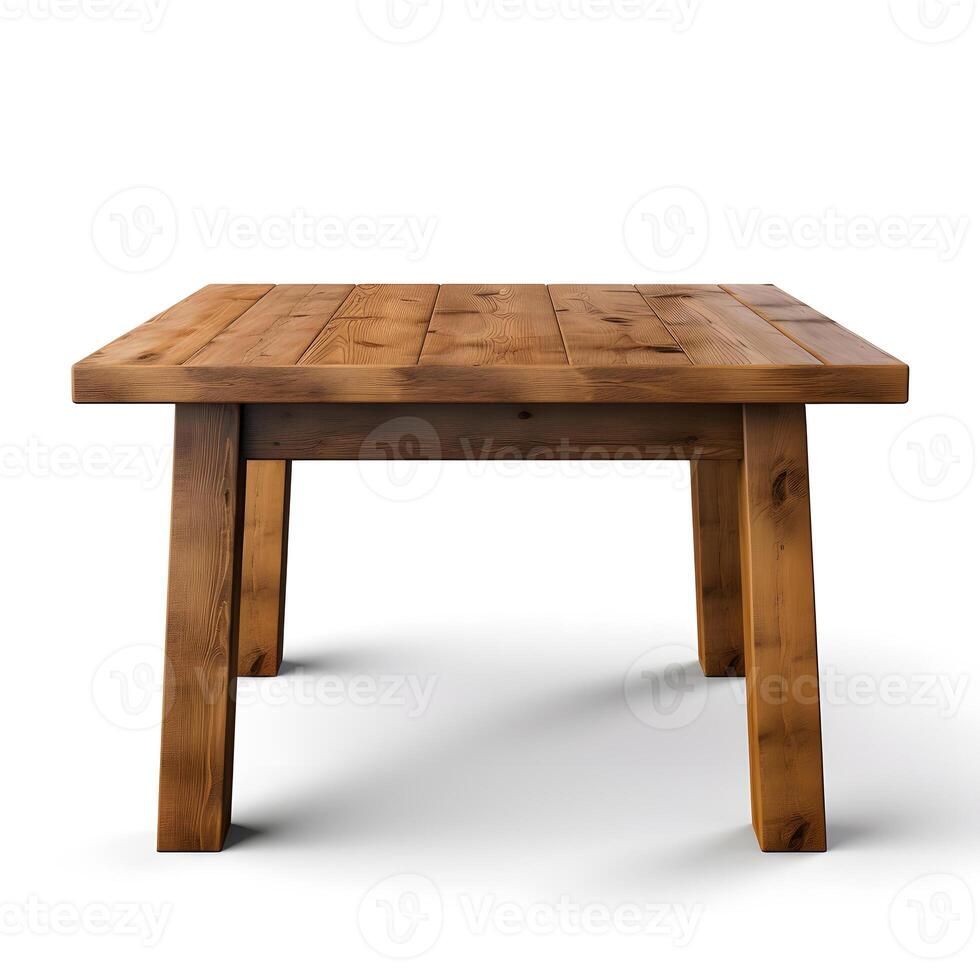 ai gegenereerd houten tafel geïsoleerd Aan wit achtergrond foto