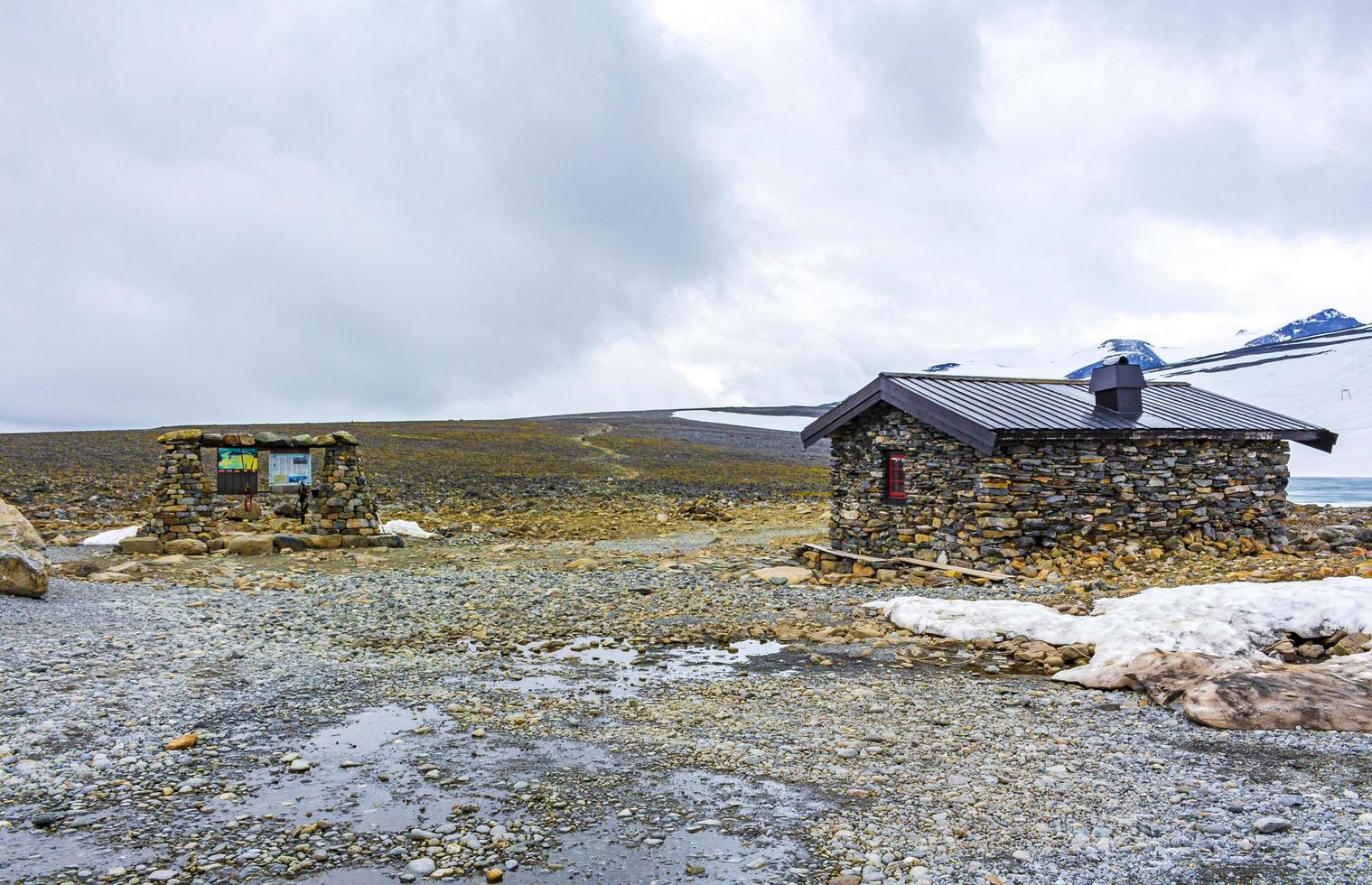 stenen huisje galdhopiggen jotunheimen grootste hoogste berg in noorwegen scandinavië. foto