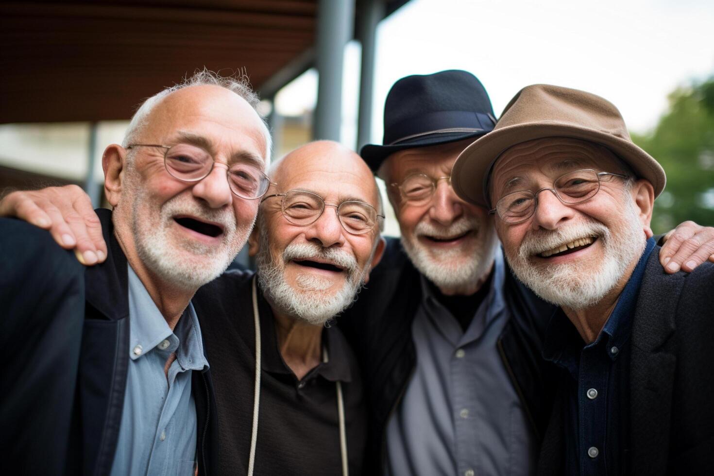 ai gegenereerd een groep van ouder mannen vriendschap bokeh stijl achtergrond met gegenereerd ai foto