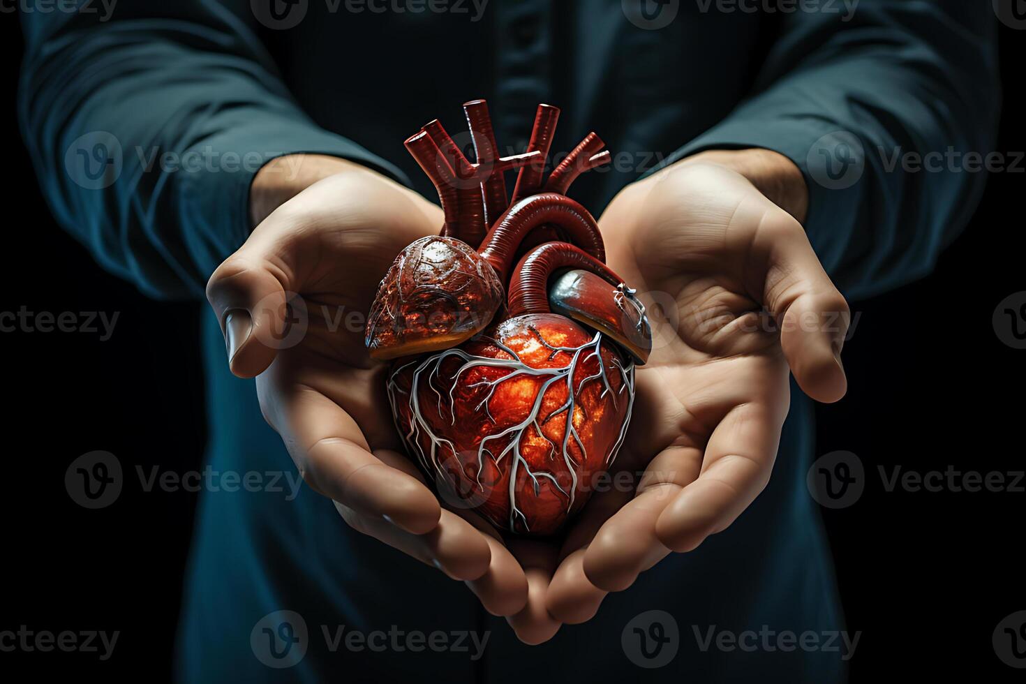 hand- Holding een anatomisch menselijk hart model- Aan en simuleert de menselijk lichaam met orgaan systemen voor leerling onderwijs Aan menselijk hart Gezondheid. foto