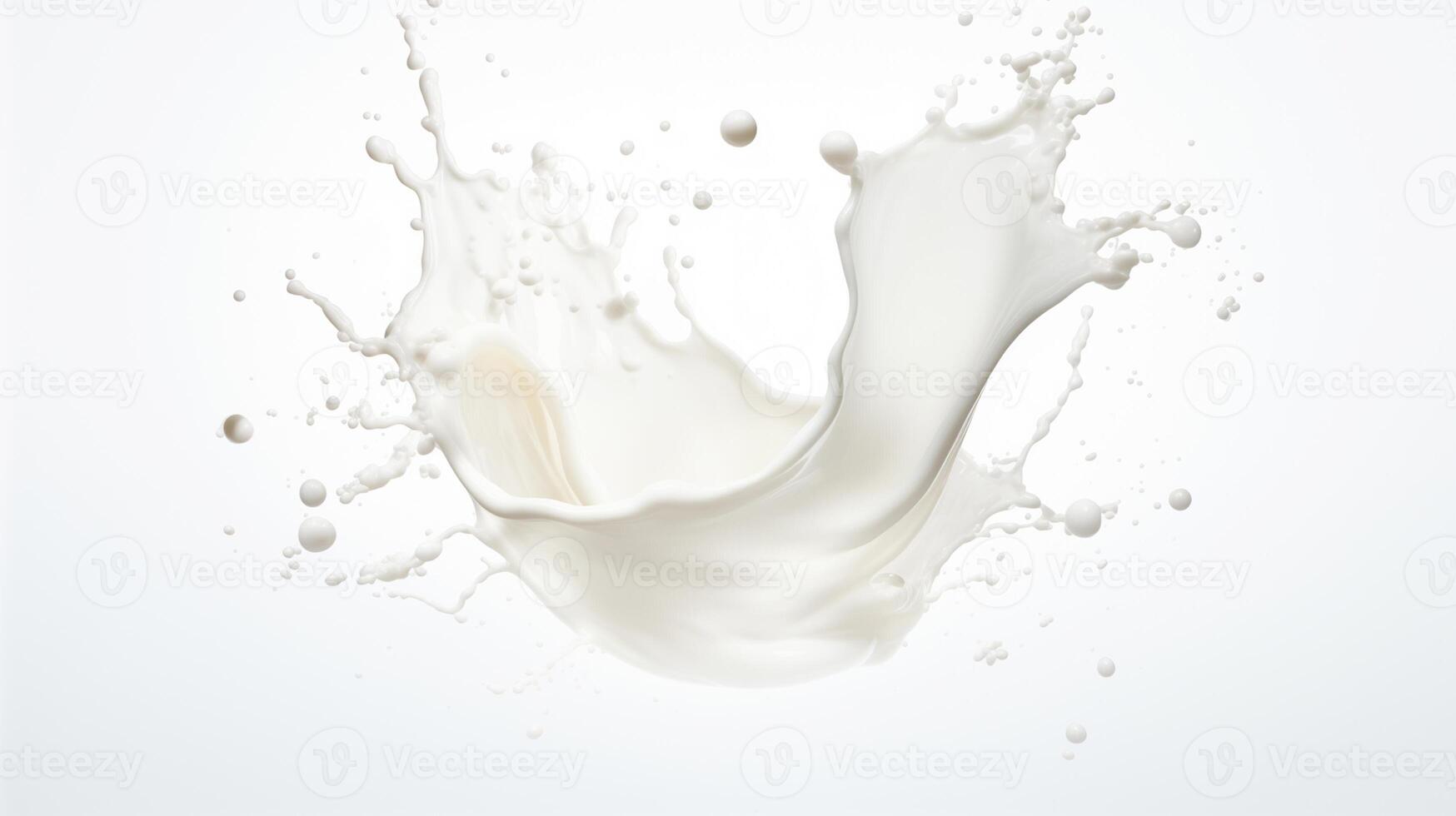 ai gegenereerd melk plons of wit vloeistof plons biologisch het formulier geïsoleerd Aan wit achtergrond met kopieerruimte. gegenereerd ai foto