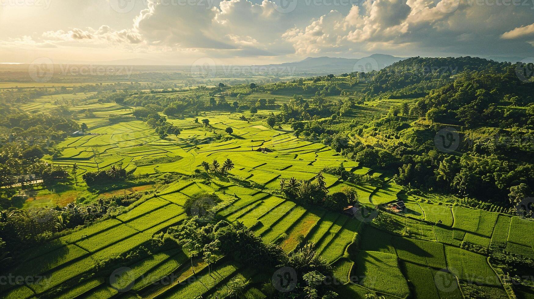 bouwland groen landbouw rijst- veld, milieu boom Woud berg. natuur en landschap reizen. foto
