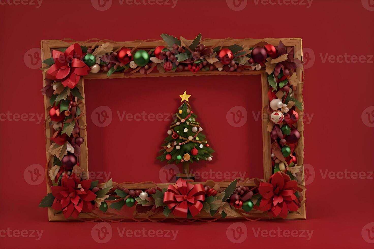 ai gegenereerd Kerstmis decoraties met een kader Aan een groen achtergrond. foto