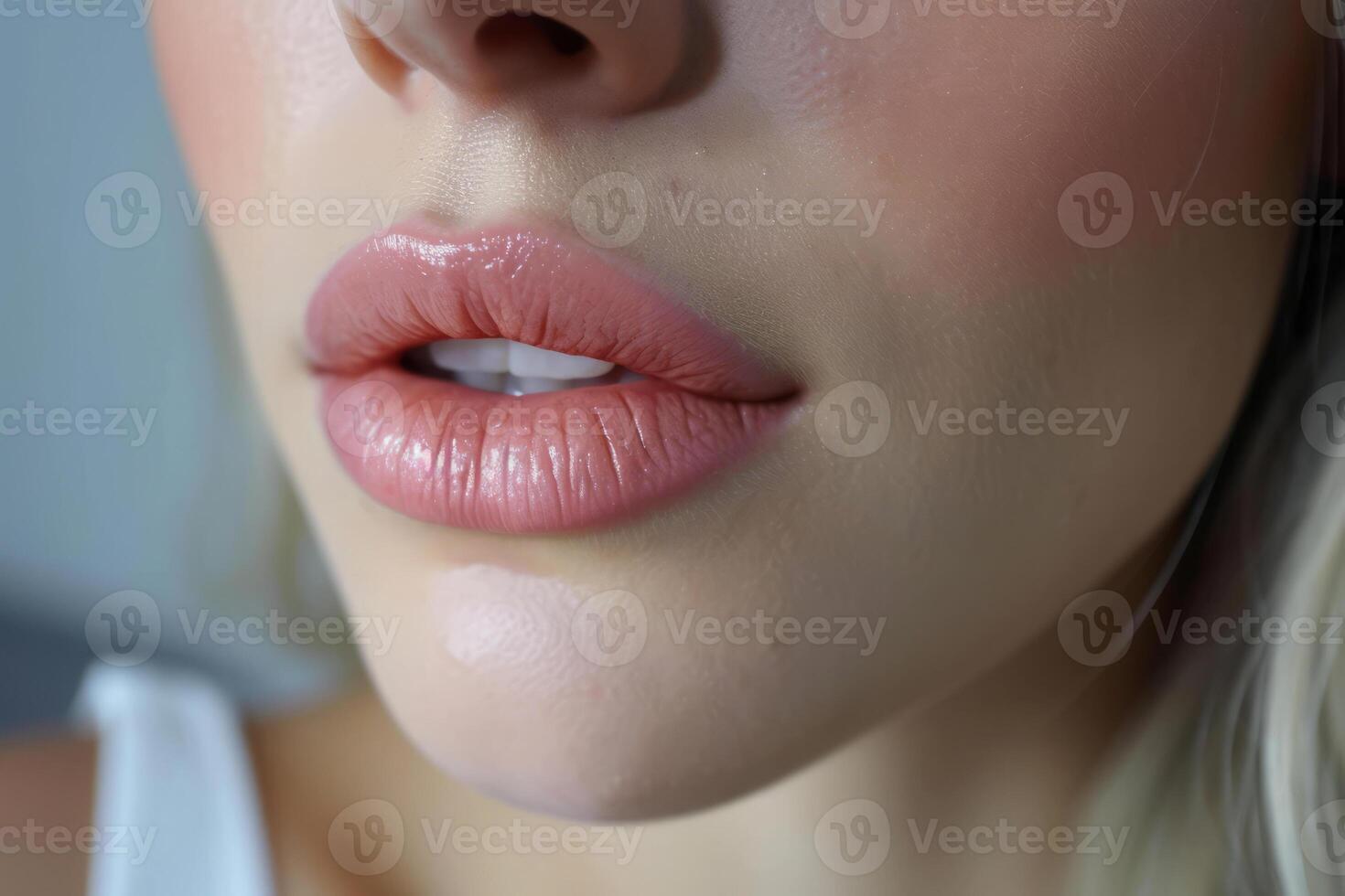 ai gegenereerd mollig sexy vol lippen. resultaten van lip vulmiddel injecties. generatief ai foto
