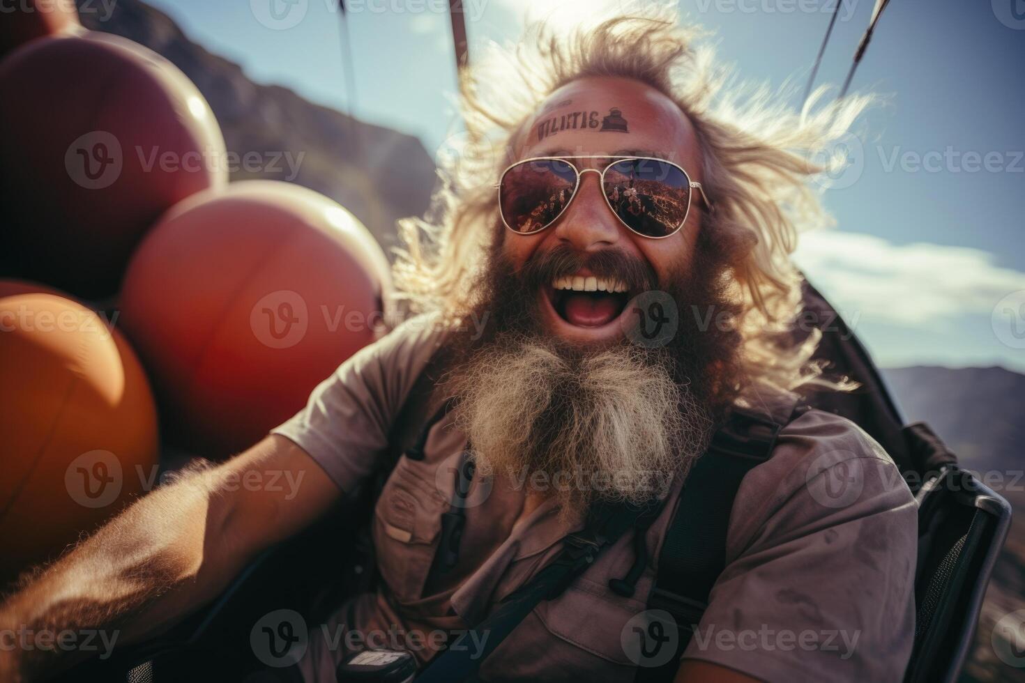 ai gegenereerd een emotioneel skydiver geland Aan de grond met zijn parachute Open foto