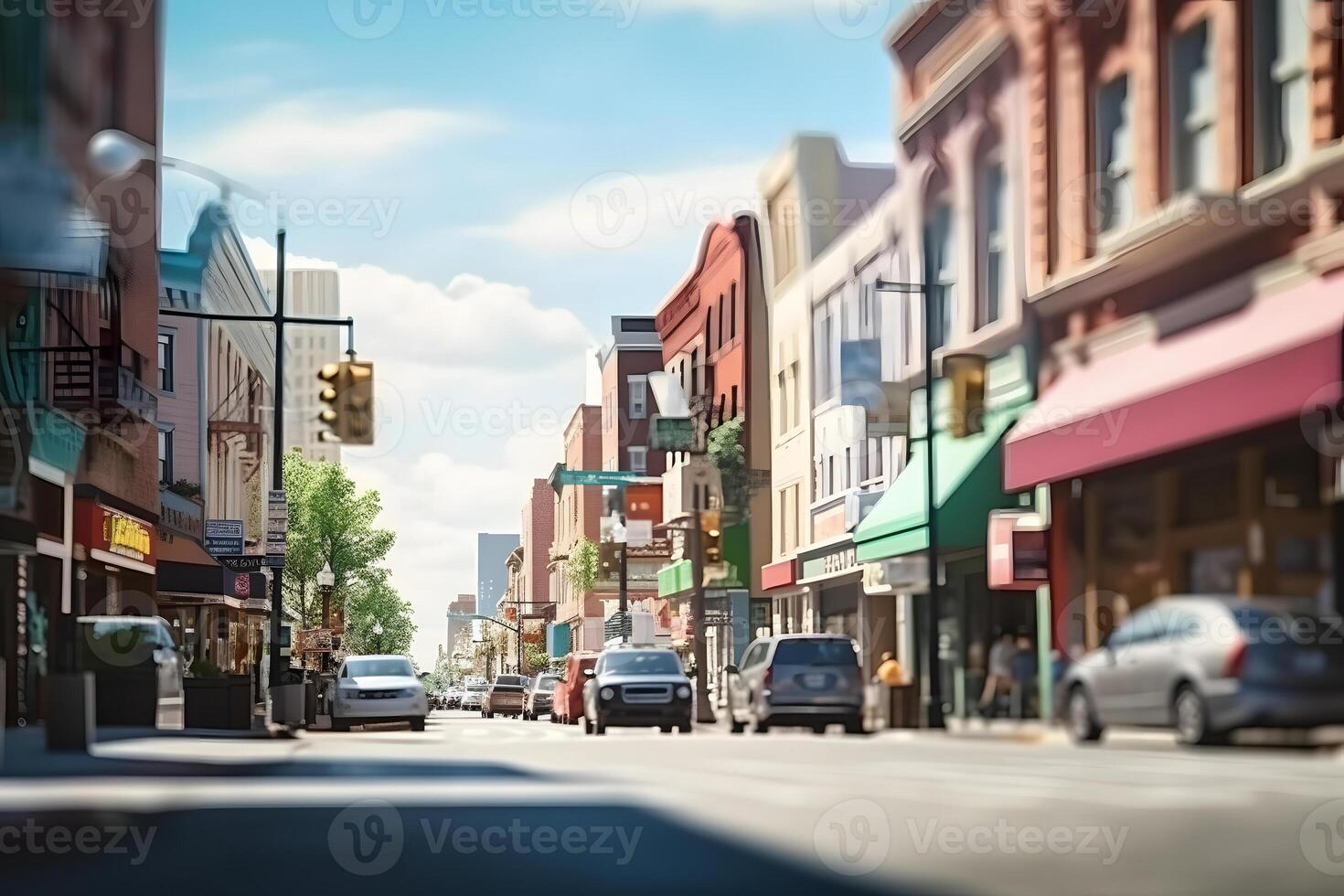 ai gegenereerd Amerikaans downtown straat visie Bij zonnig zomer dag, neurale netwerk gegenereerd beeld foto