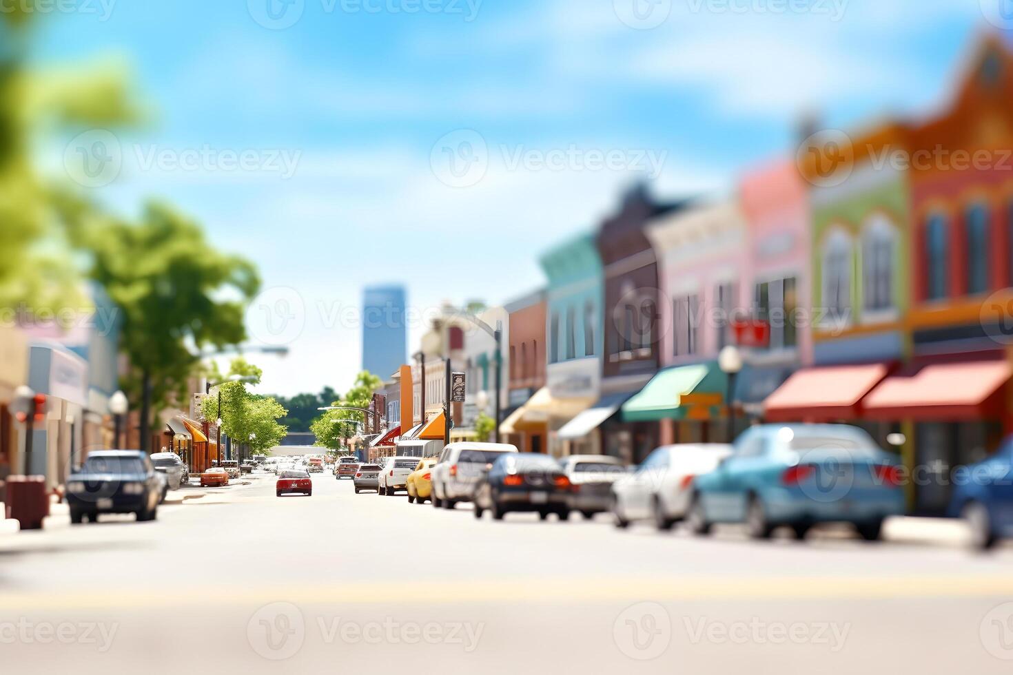 ai gegenereerd Amerikaans stad- straat visie Bij zonnig zomer dag, neurale netwerk gegenereerd beeld foto