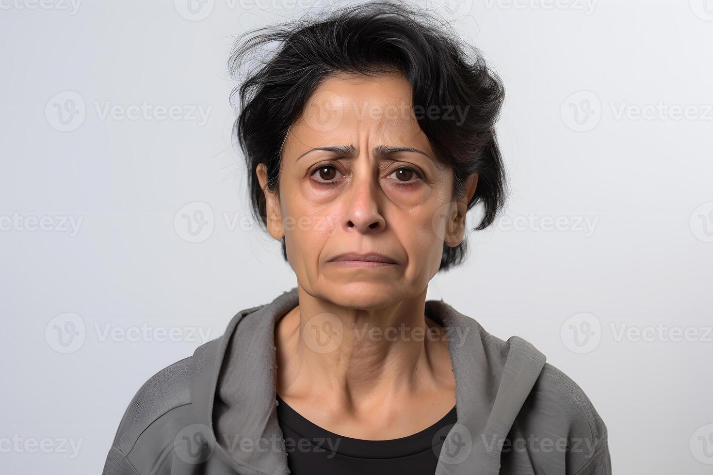 huilen volwassen Latijns Amerikaans vrouw, hoofd en schouders portret Aan wit achtergrond. neurale netwerk gegenereerd fotorealistisch beeld foto