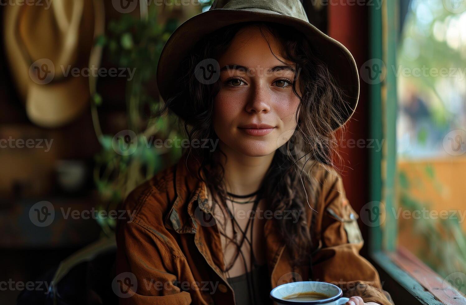 ai gegenereerd een jong vrouw Holding koffie, afbeelding van koffie foto