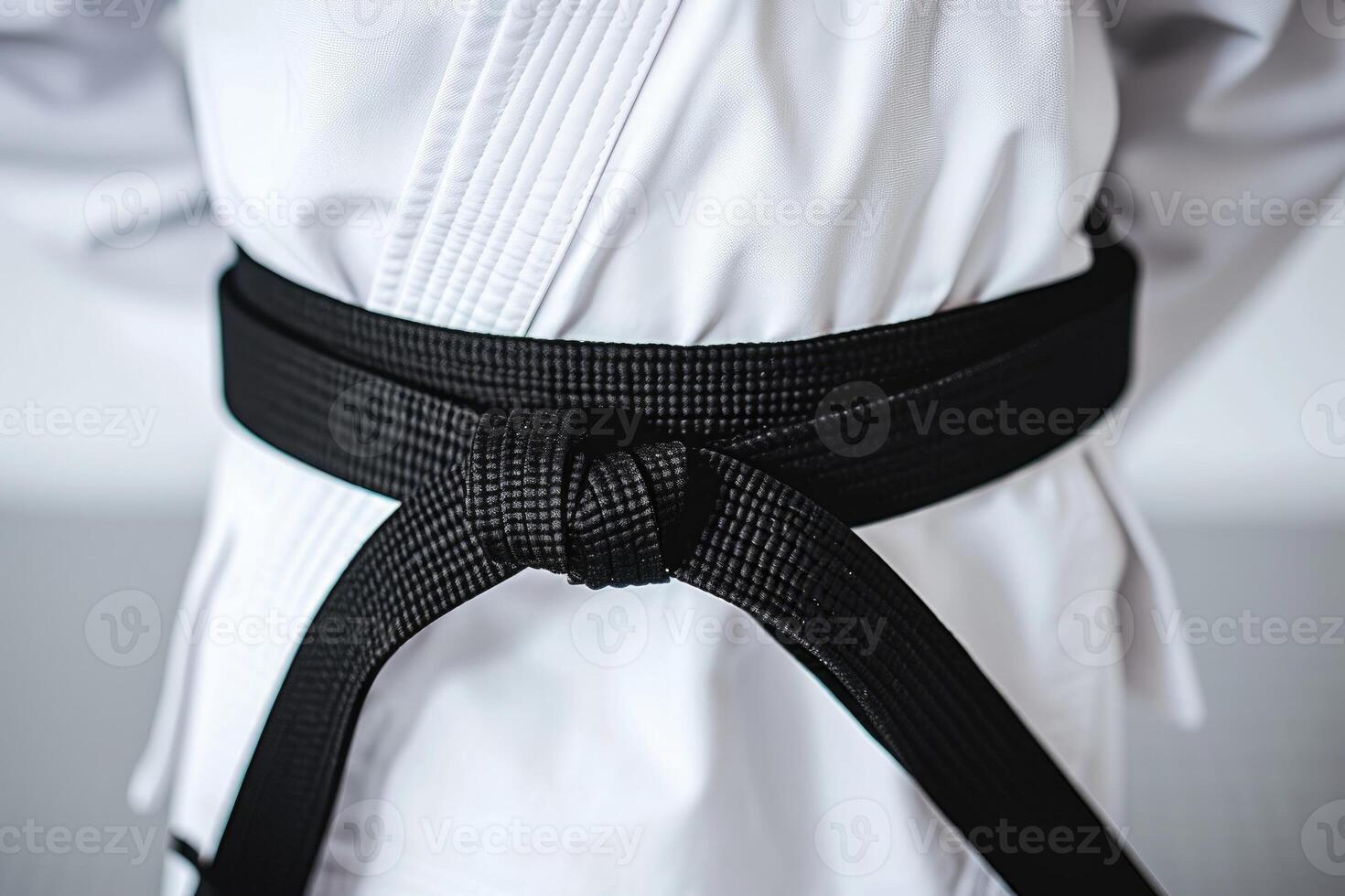 ai gegenereerd karate zwart riem Aan wit uniform foto