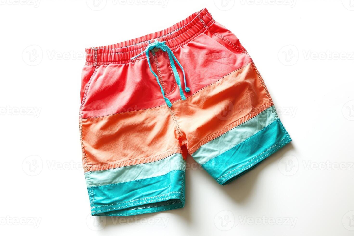 ai gegenereerd zwemmen korte broek. kleur zomer shorts geïsoleerd Aan wit achtergrond. foto