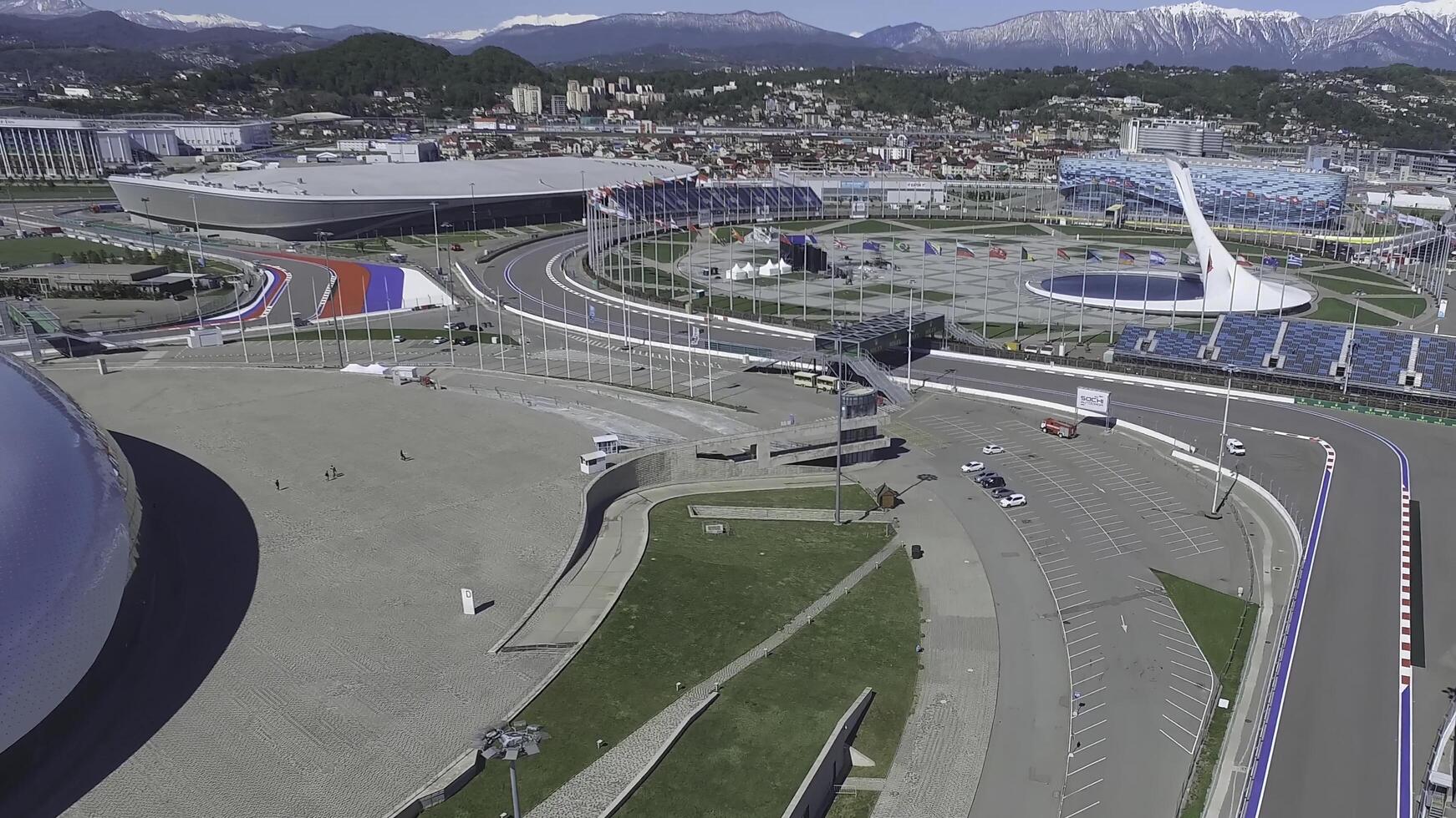 sotsji, Rusland Sotsji olympisch brand kom in de olympisch park antenne. Sotsji olympisch brand kom in de park. centraal stella en stadion vissen gebouwd voor winter spellen. olympisch voorwerpen van winter spellen 2014 foto