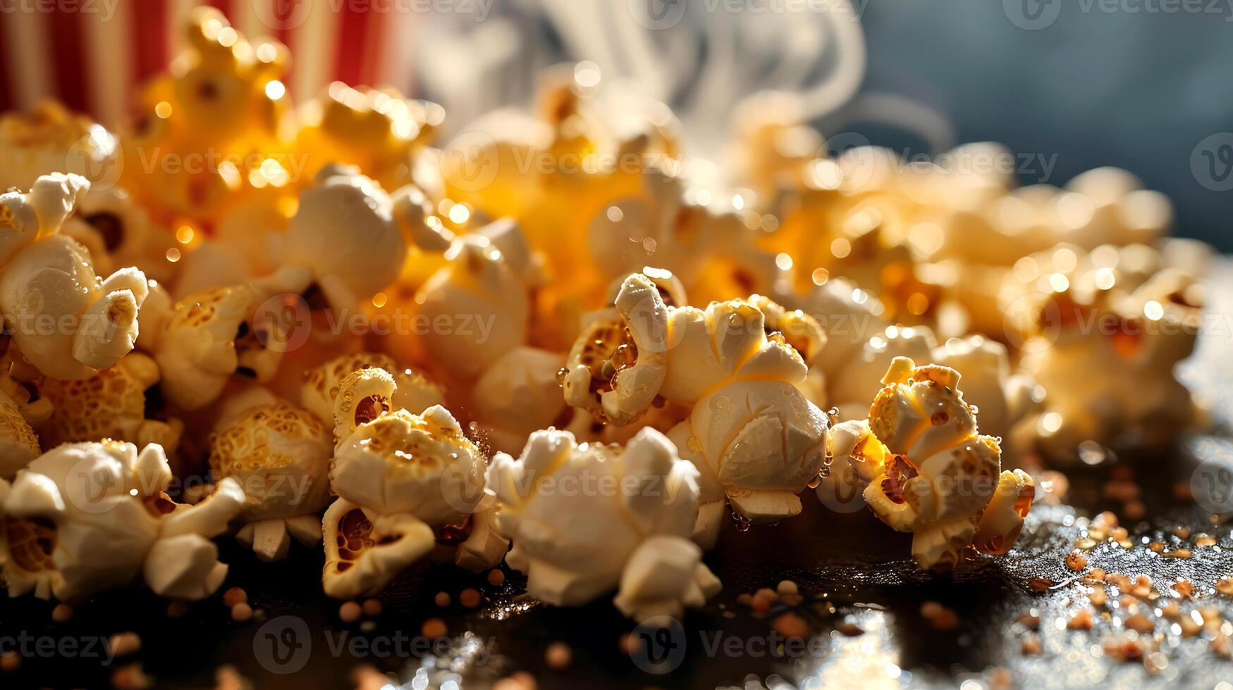 ai gegenereerd popcorn en karamel Aan een zwart achtergrond. foto