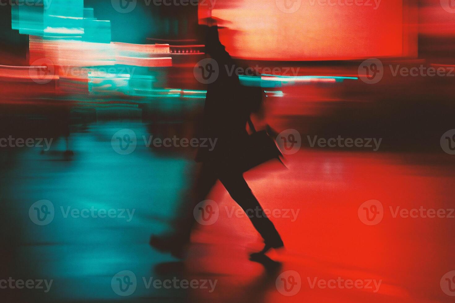 ai gegenereerd abstract beweging vervagen van mensen wandelen in de stad, wazig achtergrond foto