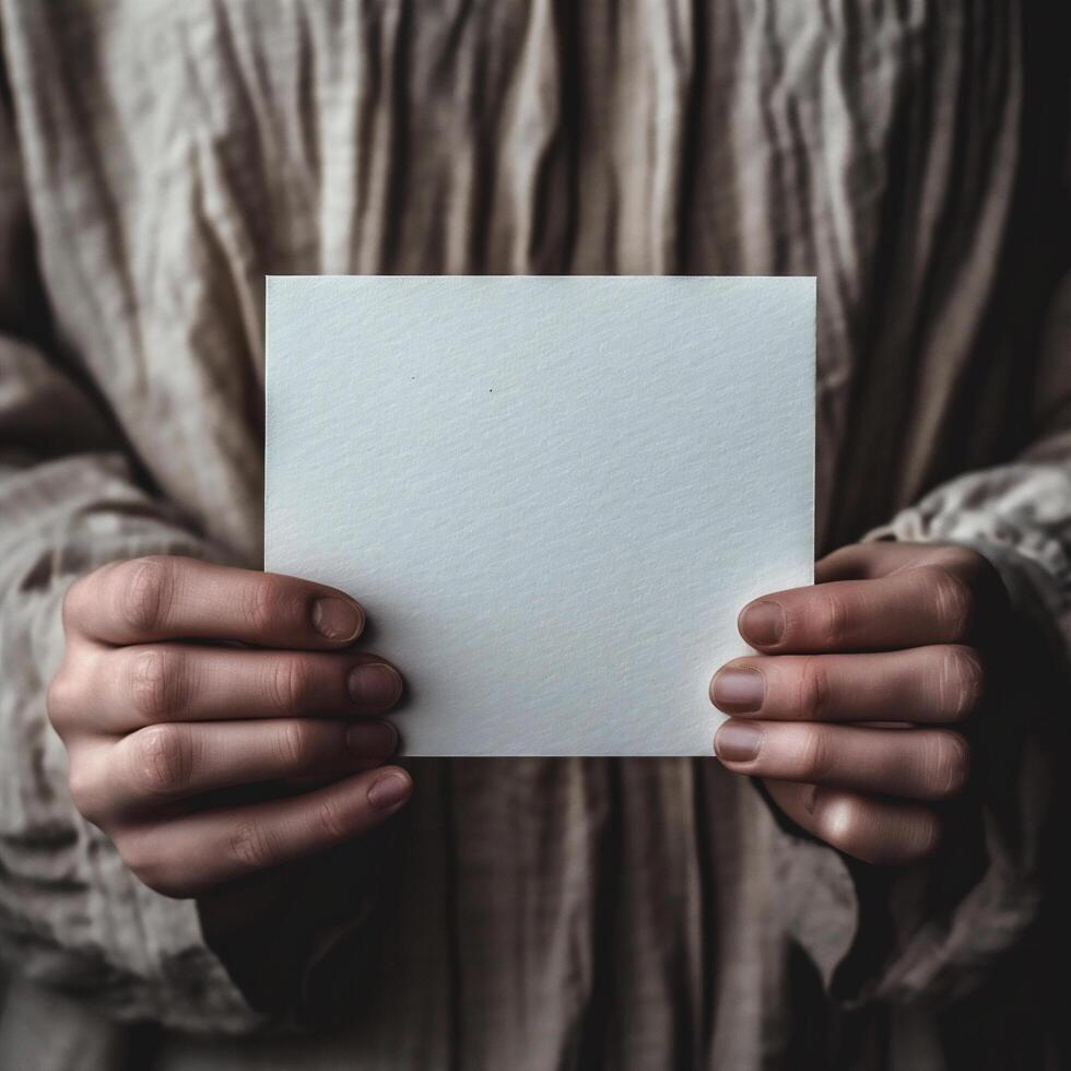 ai gegenereerd handen Holding een blanco vel van papier met ruimte voor uw bericht foto