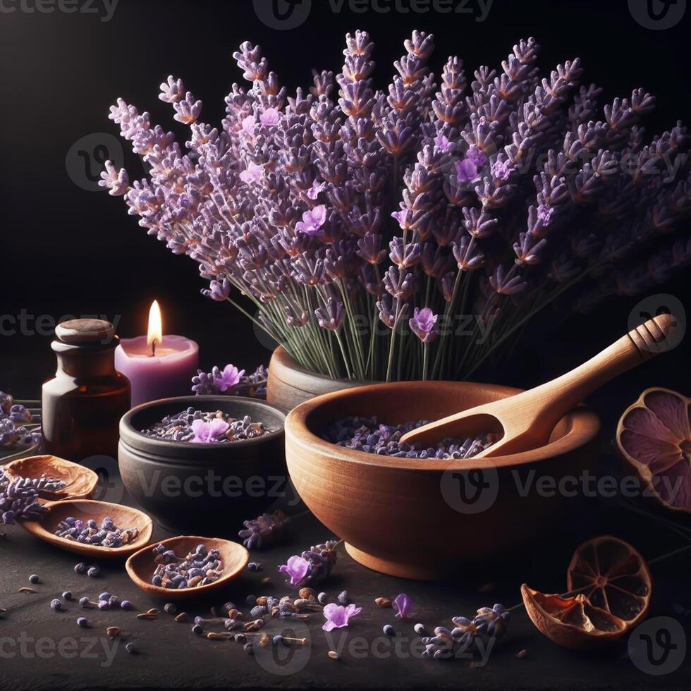 ai gegenereerd lavendel geïsoleerd Aan zwart achtergrond. bloemen en planten in de lente. foto