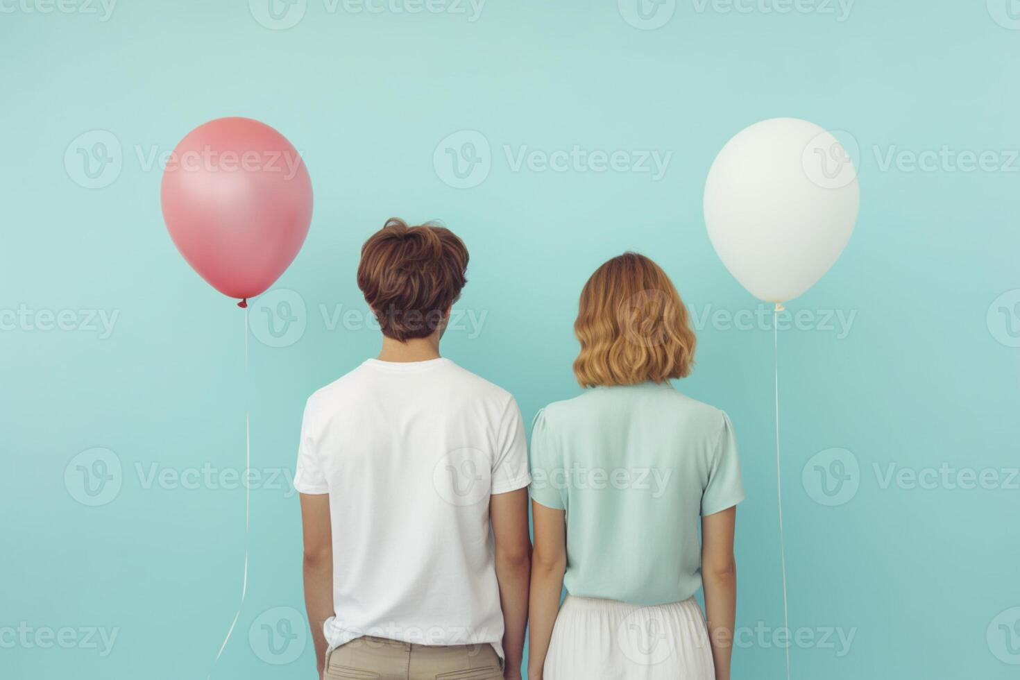 ai gegenereerd jongen en meisje met ballonnen foto