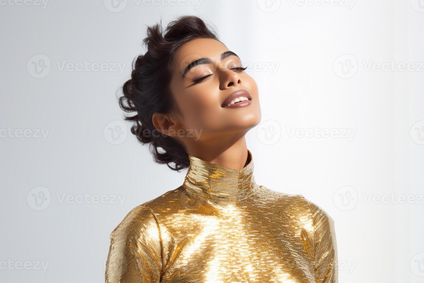 ai gegenereerd zuiden Aziatisch meisje in gouden kleren foto