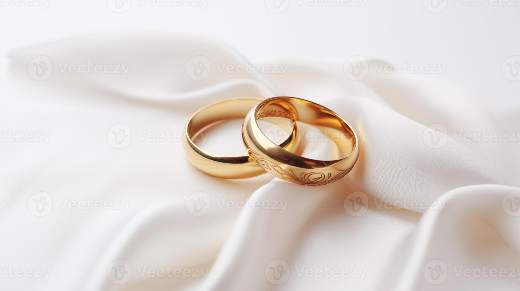 ai gegenereerd bruiloft ringen Aan wit zijde foto