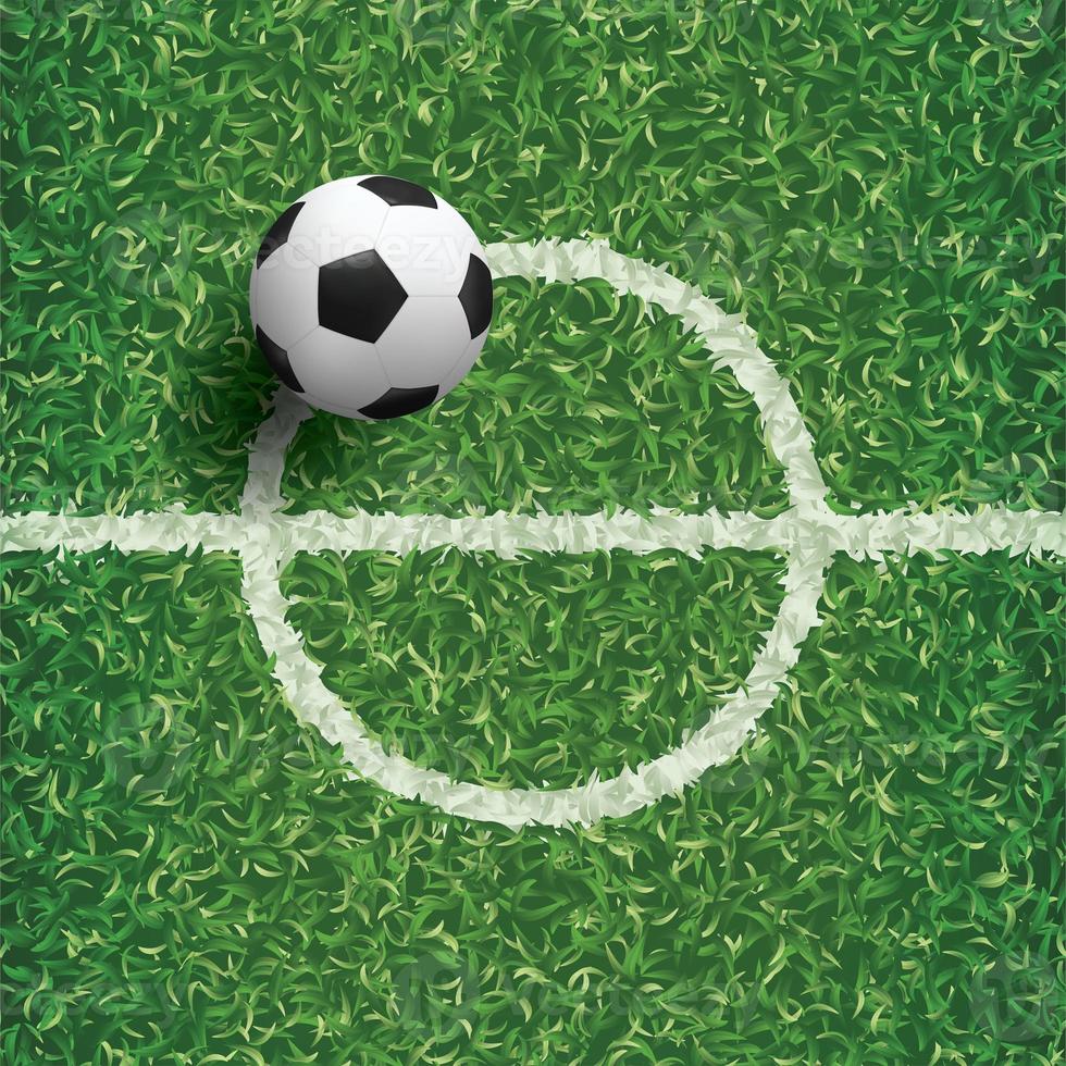 voetbal voetbal bal op groen gras van voetbalveld met middellijn gebied. afbeelding grafisch. foto