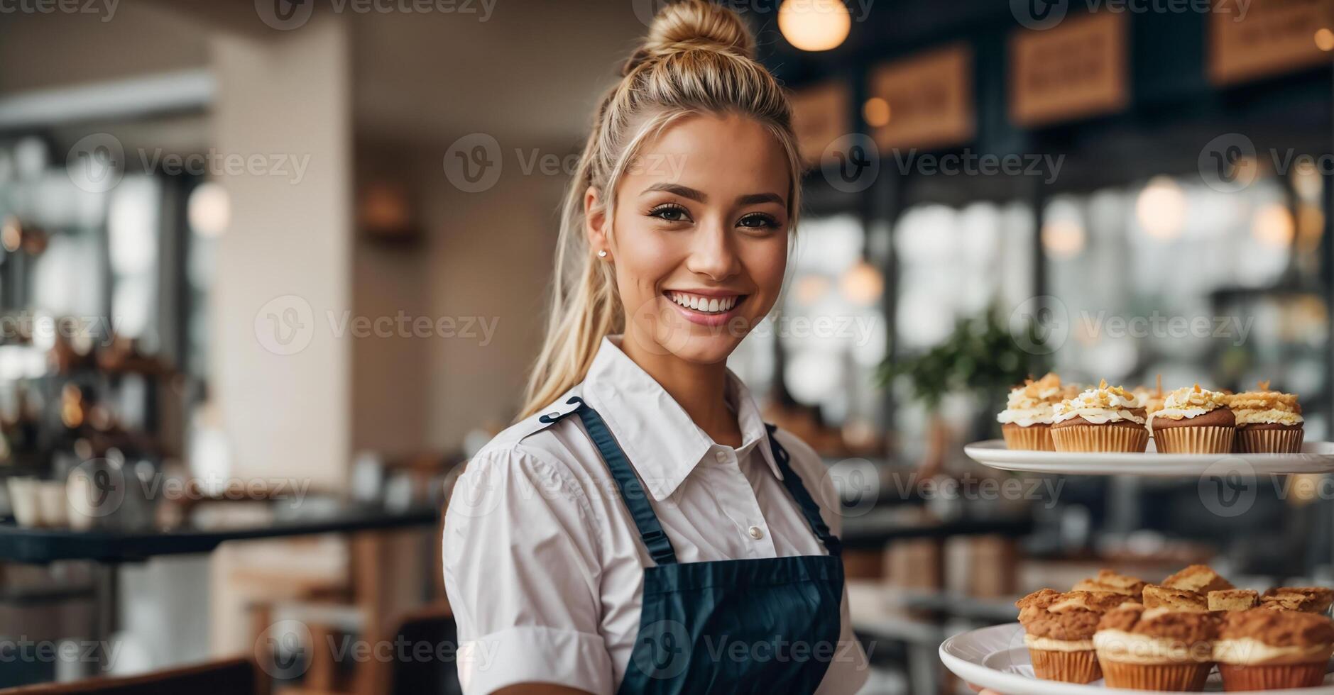 ai gegenereerd meisje barista in een cafe foto
