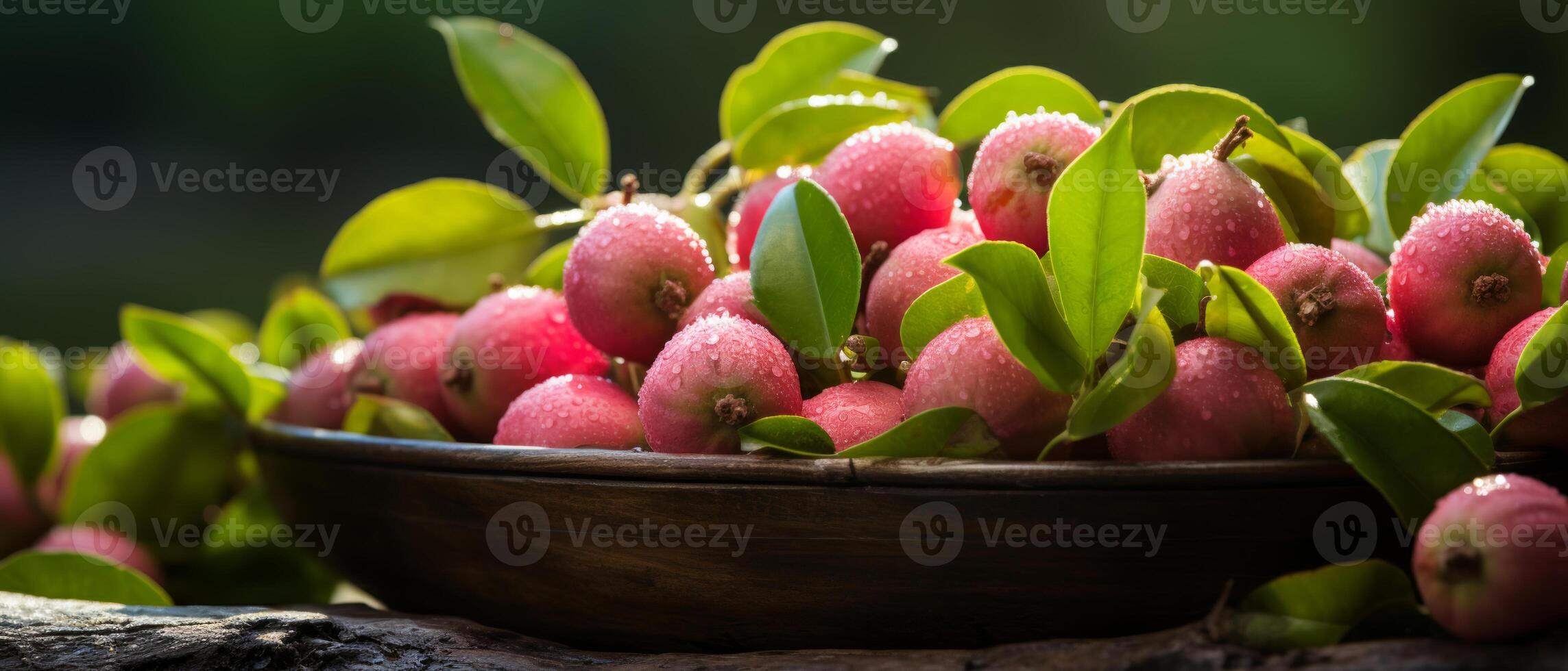 ai gegenereerd vers guaves en limoenen in een houten doos. foto