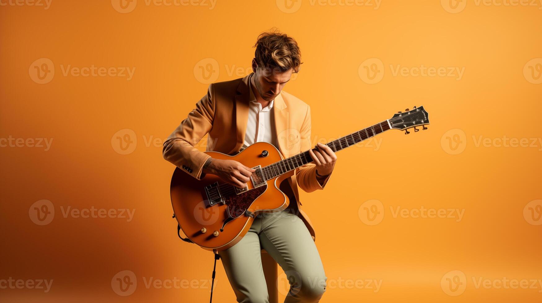 ai gegenereerd musicus met gitaar foto