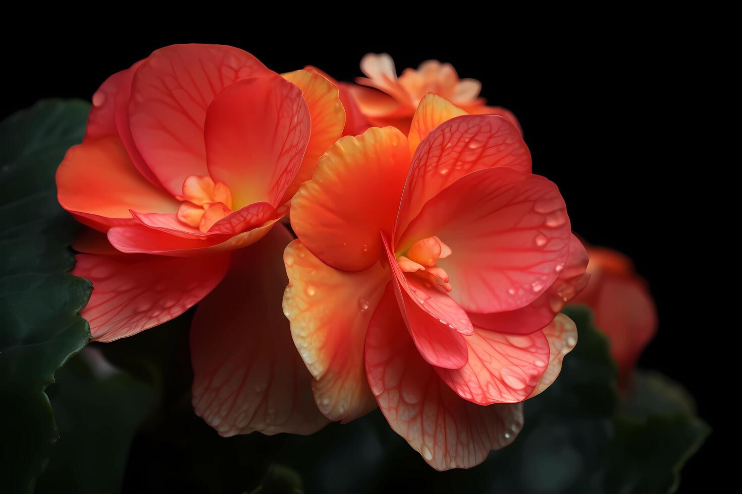 ai gegenereerd begonia - bloem inheems naar centraal en zuiden Amerika - bekend voor hun kleurrijk bloei en wasachtig gebladerte. een symbool van genade en elegantie foto