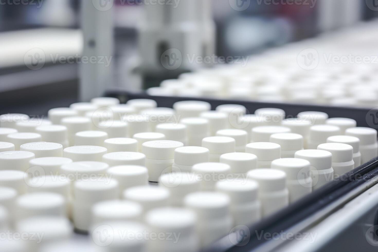 ai gegenereerd macro schot van pil productie in modern farmaceutisch fabriek. foto