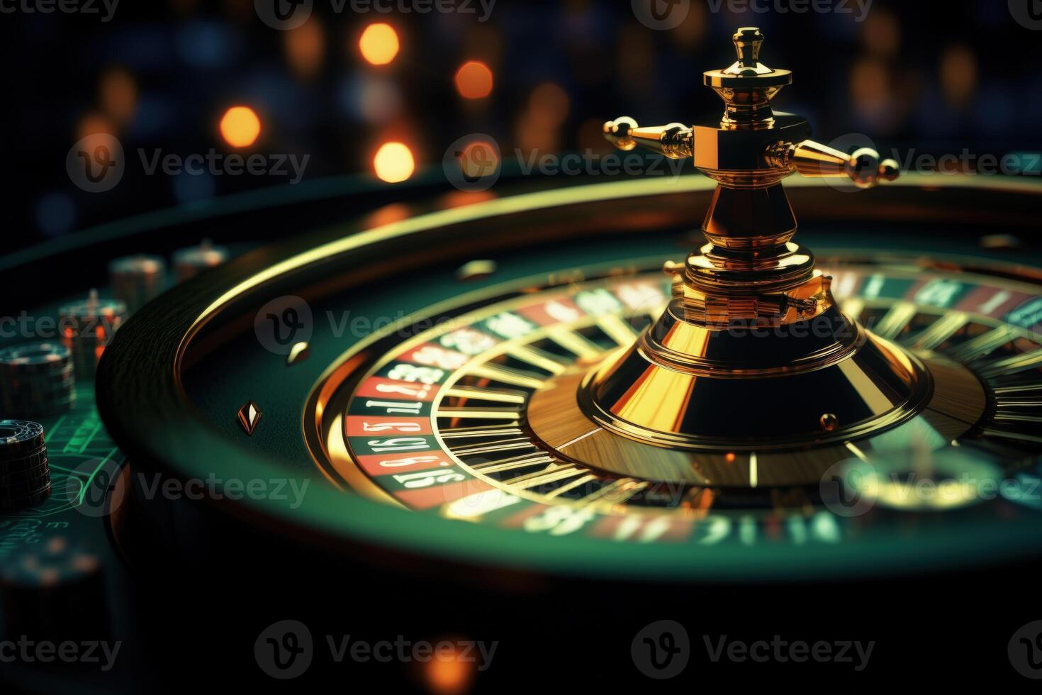 ai gegenereerd hoog contrast beeld van roulette wiel Bij casino. foto