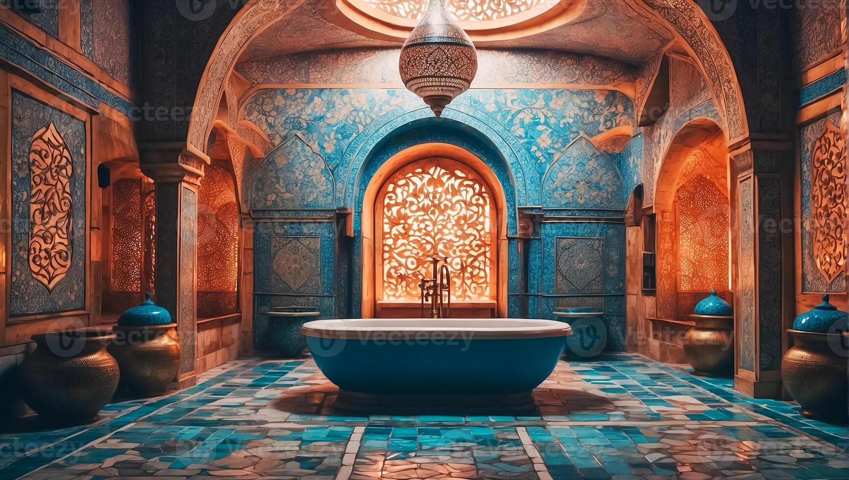 ai gegenereerd mooi badkamer in traditioneel Turks stijl foto