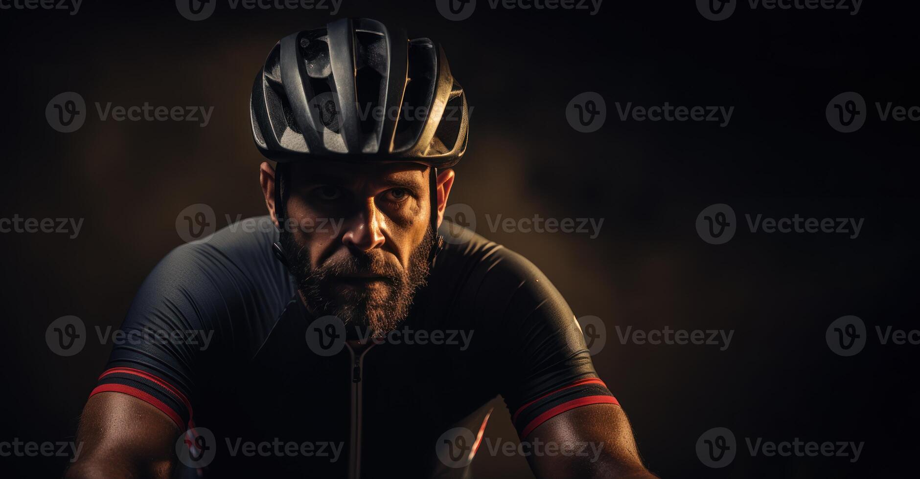 ai gegenereerd fietser met helm fietsen in buitenshuis omgeving, openbaar vervoer stad afbeelding foto