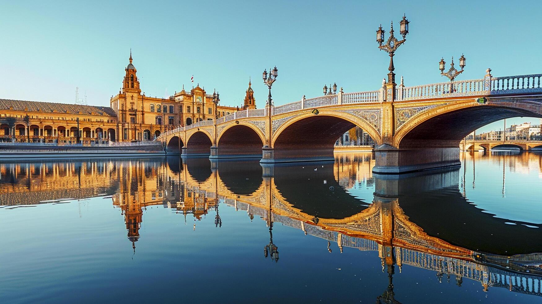 ai gegenereerd groot, elegant steen brug met meerdere bogen overspannende aan de overkant kalmte rivier- ai gegenereerd foto