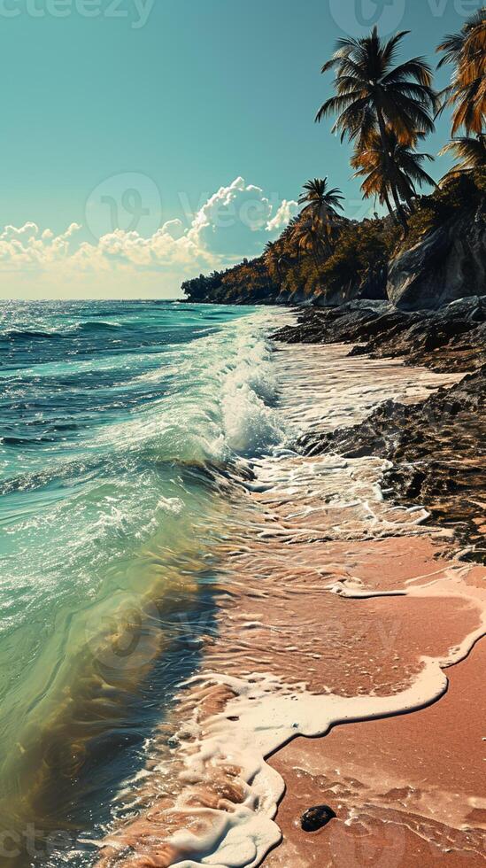 ai gegenereerd achtergrond met strand ontwerp realistisch zanderig strand met blauw water ai gegenereerd foto