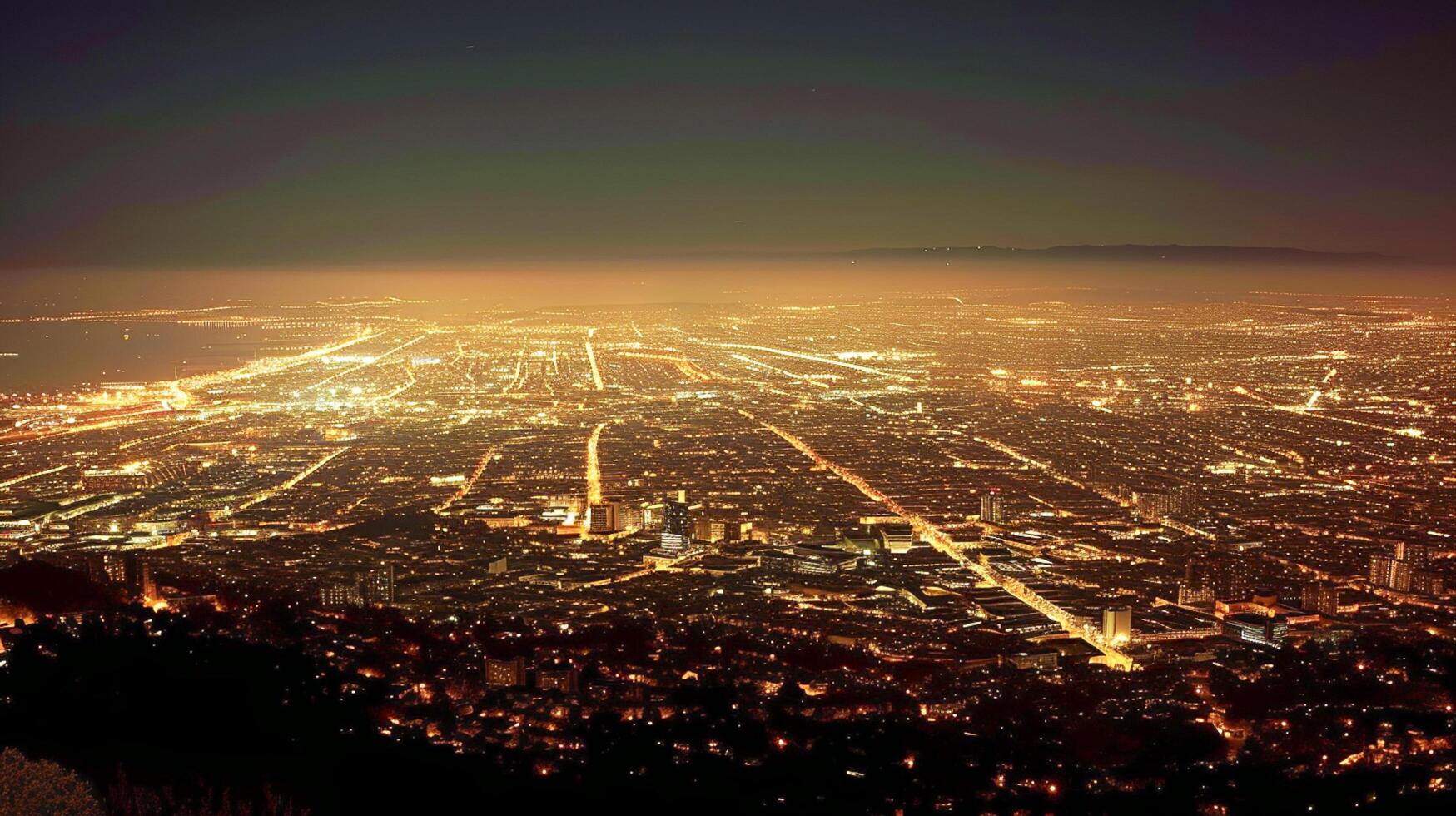 ai gegenereerd stadsgezicht Bij nacht, verlichte door duizenden van lichten ai gegenereerd foto