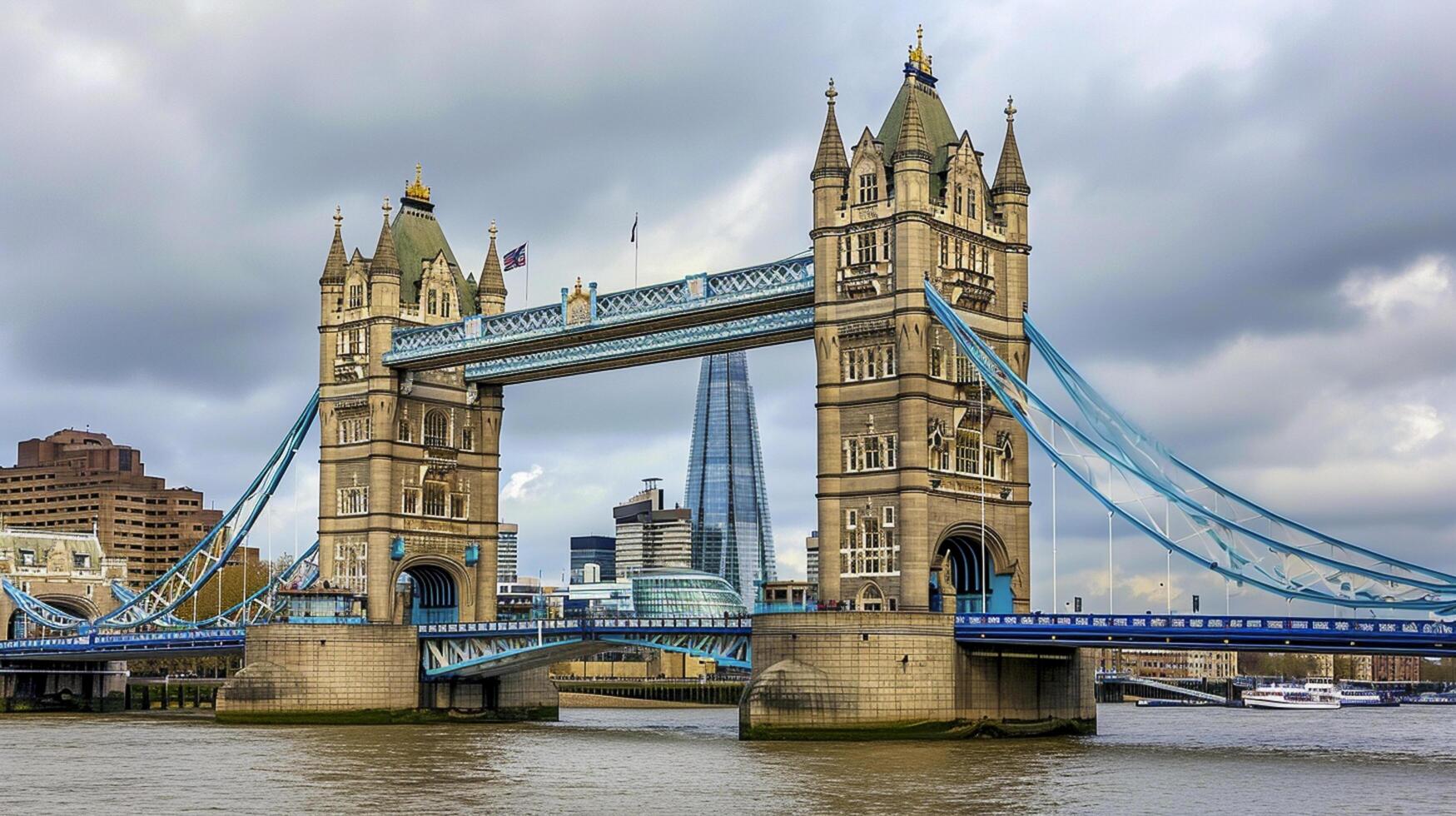 ai gegenereerd iconisch toren brug in Londen, Engeland onder een bewolkt lucht ai gegenereerd foto