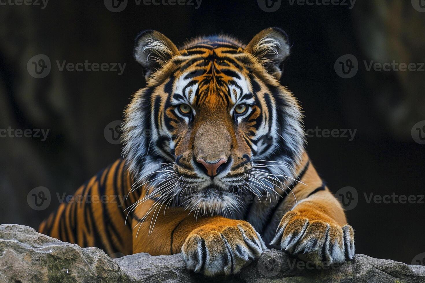 ai gegenereerd tijger met rijk gedetailleerd vacht, presentatie van de ingewikkeld patroon van strepen ai gegenereerd foto