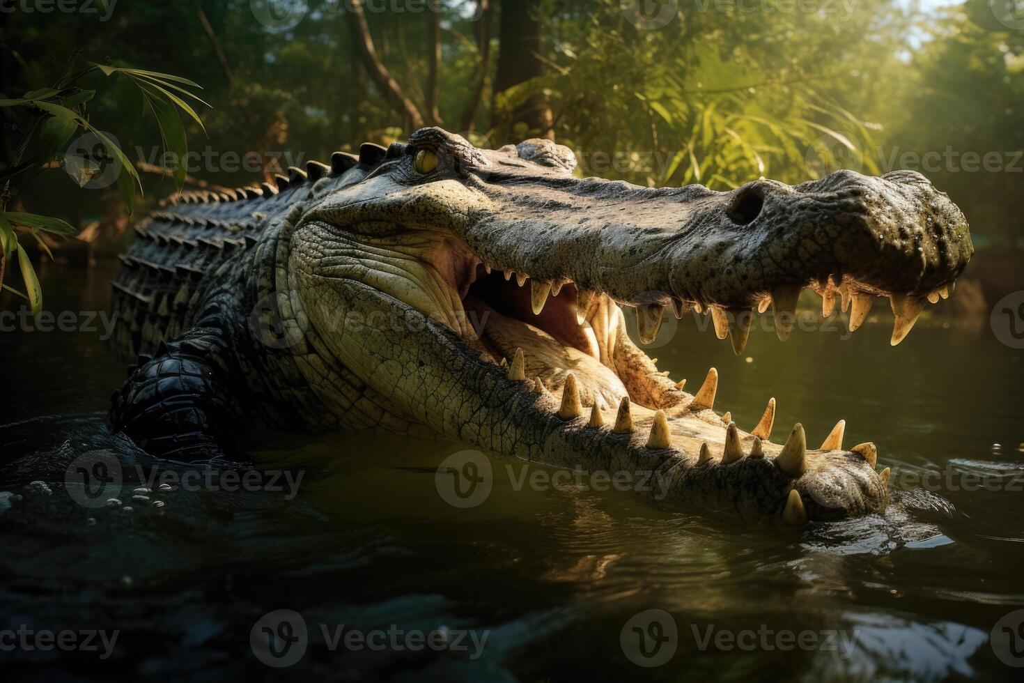 ai gegenereerd Amerikaans krokodil in tuinen de la reina, Cuba foto