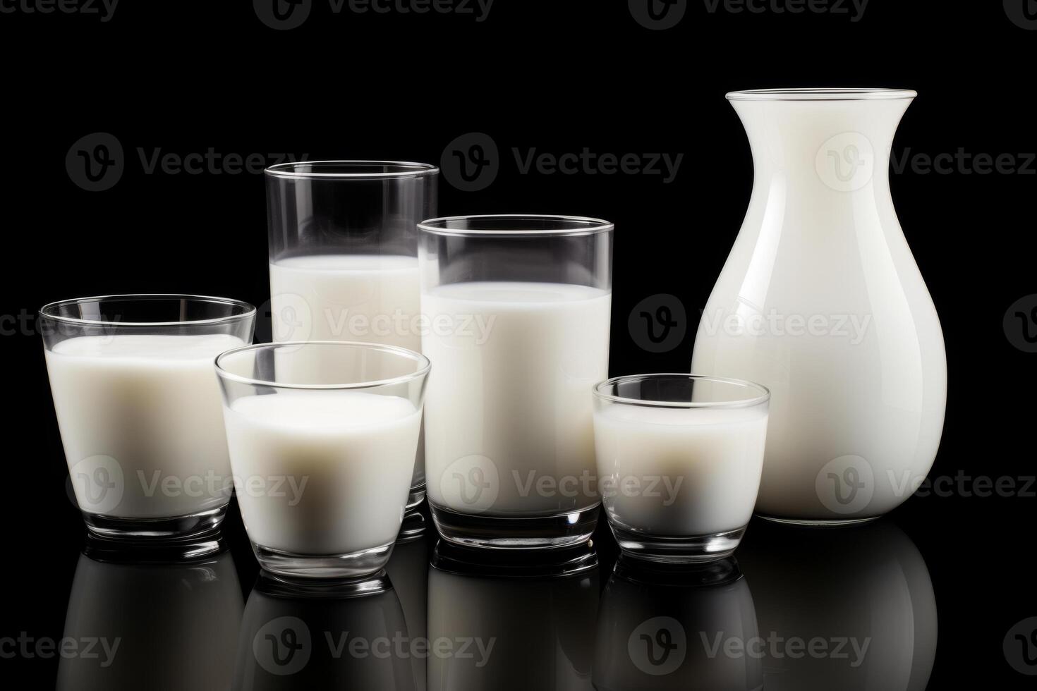 ai gegenereerd geïsoleerd melk glas reeks met knipsel paden foto