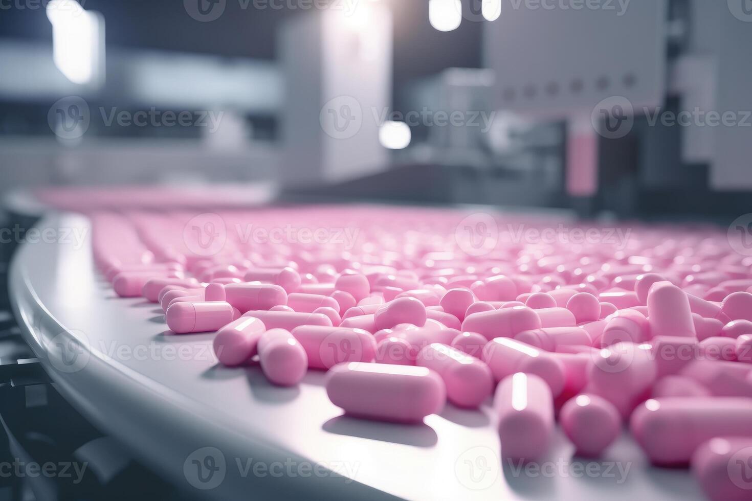 ai gegenereerd roze pil productie en inpakken in farmaceutisch fabriek. foto