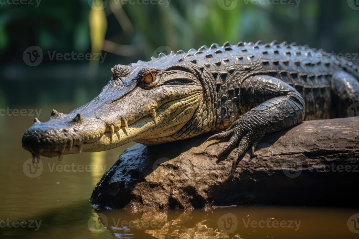 ai gegenereerd jong krokodil Aan stok in sri lanka rivier. foto